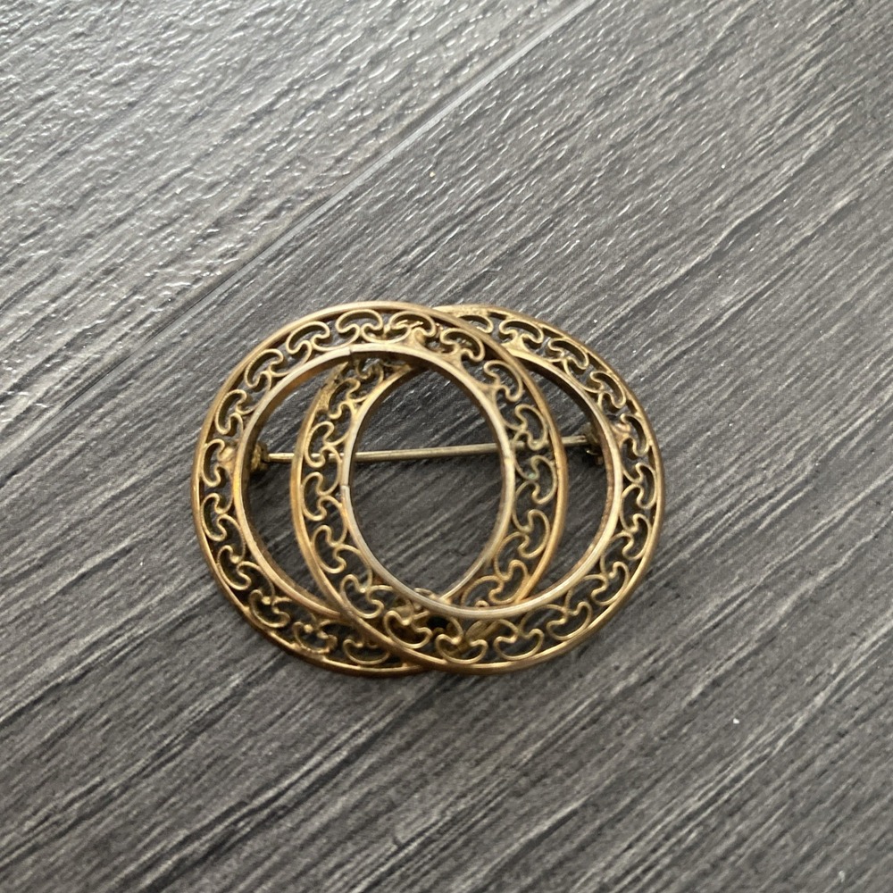 Vintage Winard‎ 1/20 12K Gold Filled Double Circle Filigree Brooch Pin